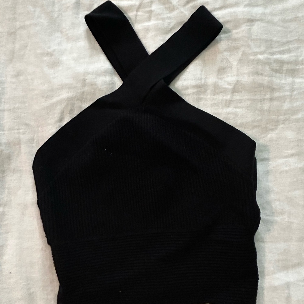 Abercrombie & Fitch Black Ribbed Knit Halter Crop Top